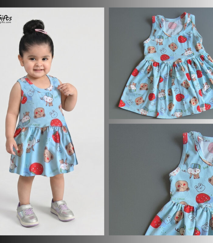 Strawberry & Bunny Print Girls Dress